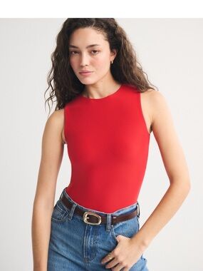 Abercrombie & Fitch Bra-Free Soft Matte Seamless Bodysuit in Vivid Red